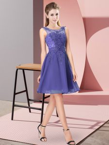 Scoop Sleeveless Zipper Dama Dress for Quinceanera Lavender Chiffon