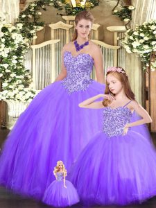 Unique Tulle Sweetheart Sleeveless Lace Up Beading Quinceanera Gown in Eggplant Purple