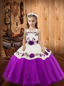 Classical Purple Straps Lace Up Embroidery Pageant Dress for Womens Sleeveless