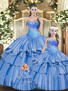 Elegant Baby Blue Sleeveless Beading and Ruffles Floor Length Sweet 16 Dresses