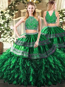 Adorable Floor Length Ball Gowns Sleeveless Dark Green 15 Quinceanera Dress Zipper