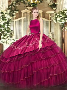 Simple Scoop Sleeveless Clasp Handle Sweet 16 Quinceanera Dress Fuchsia Organza