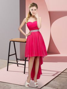 Discount Chiffon Sweetheart Sleeveless Lace Up Beading Dama Dress for Quinceanera in Hot Pink