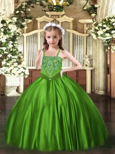 Fashion Satin Straps Sleeveless Lace Up Beading Little Girl Pageant Gowns in Green
