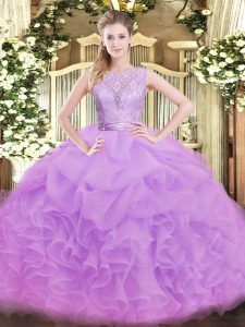 Clearance Ball Gowns Ball Gown Prom Dress Lilac Scoop Organza Sleeveless Floor Length Backless