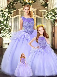 Pretty Lavender Ball Gowns Beading Sweet 16 Quinceanera Dress Lace Up Tulle Sleeveless Floor Length