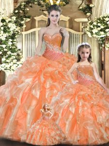 Floor Length Ball Gowns Sleeveless Orange Red Sweet 16 Quinceanera Dress Lace Up