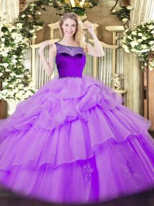 Lavender Zipper 15 Quinceanera Dress Beading and Pick Ups Sleeveless Floor Length