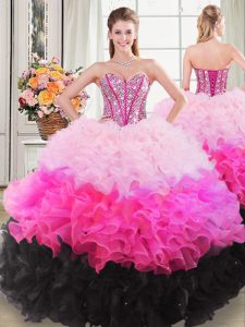 Lovely Multi-color Lace Up Sweet 16 Quinceanera Dress Beading and Ruffles Sleeveless Floor Length