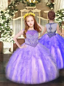 Lavender Sleeveless Beading and Ruffles Floor Length Kids Pageant Dress
