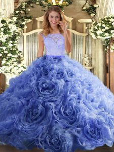 Beading and Lace Quince Ball Gowns Blue Zipper Sleeveless Floor Length