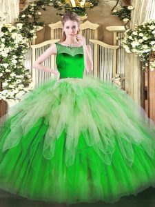 Gorgeous Organza Sleeveless Floor Length Quince Ball Gowns and Beading and Ruffles