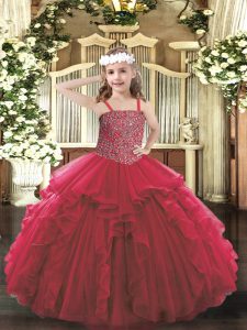 Floor Length Red Little Girls Pageant Dress Wholesale Straps Sleeveless Lace Up