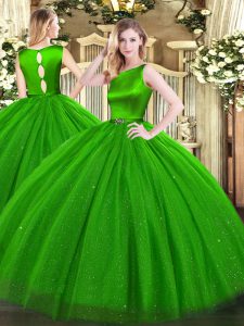 Simple Floor Length Ball Gowns Sleeveless Green Quinceanera Gown Clasp Handle