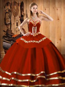 Fantastic Floor Length Lace Up Sweet 16 Dresses Wine Red for Military Ball and Sweet 16 and Quinceanera with Embroidery