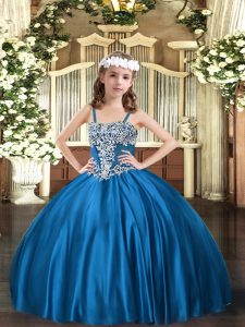 Trendy Appliques Kids Formal Wear Blue Lace Up Sleeveless Floor Length