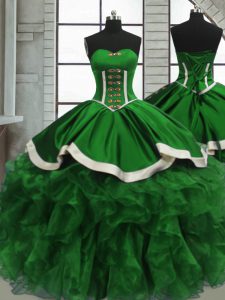 Green Sleeveless Satin and Organza Lace Up Quinceanera Gown for Sweet 16 and Quinceanera