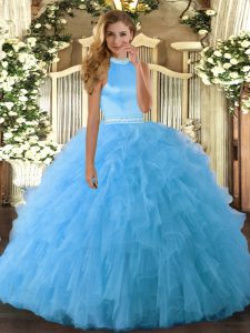 Sweet Halter Top Sleeveless Organza Quinceanera Dresses Beading and Ruffles Backless