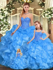 Ball Gowns Sweet 16 Quinceanera Dress Baby Blue Sweetheart Organza Sleeveless Floor Length Lace Up