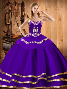 Sleeveless Floor Length Embroidery Lace Up Quinceanera Gown with Purple