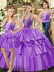 Eggplant Purple Straps Lace Up Ruffled Layers Sweet 16 Dress Sleeveless