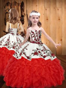 Sleeveless Lace Up Floor Length Embroidery and Ruffles Little Girls Pageant Dress Wholesale