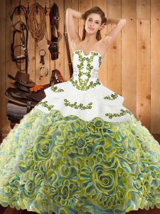 Sleeveless Sweep Train Embroidery Lace Up Quinceanera Gowns