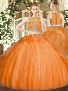 Floor Length Two Pieces Sleeveless Orange Sweet 16 Quinceanera Dress Zipper