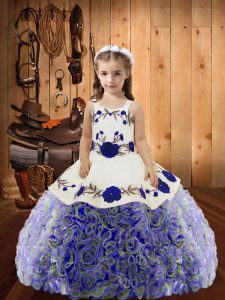 Multi-color Sleeveless Embroidery and Ruffles Floor Length Pageant Dress