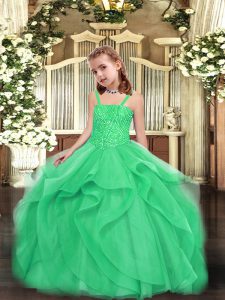 Floor Length Turquoise Little Girls Pageant Dress Wholesale Straps Sleeveless Lace Up