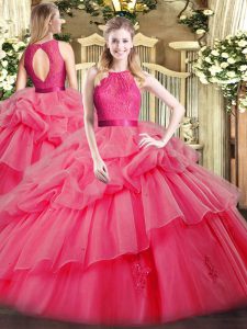 Floor Length Ball Gowns Sleeveless Coral Red Quinceanera Dress Zipper
