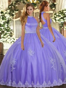 Edgy Beading and Appliques Quinceanera Dresses Lavender Backless Sleeveless Floor Length