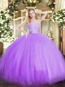Lavender Tulle Lace Up Sweetheart Sleeveless Floor Length Quince Ball Gowns Beading