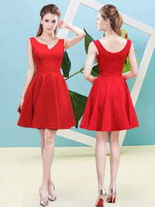 Custom Made Red A-line Ruching Damas Dress Zipper Satin Sleeveless Mini Length