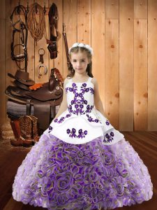 Fashionable Multi-color Lace Up Straps Embroidery Little Girls Pageant Dress Wholesale Fabric With Rolling Flowers Sleeveless