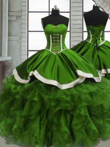 Colorful Floor Length Green Vestidos de Quinceanera Organza Sleeveless Beading and Ruffles and Ruching