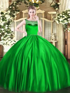 Perfect Green Ball Gowns Beading Ball Gown Prom Dress Zipper Satin Sleeveless Floor Length