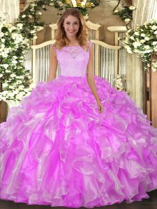 Scoop Sleeveless Organza Sweet 16 Dresses Lace and Ruffles Clasp Handle