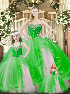 Green Ball Gowns Sweetheart Sleeveless Organza Floor Length Lace Up Beading and Ruffles Sweet 16 Quinceanera Dress