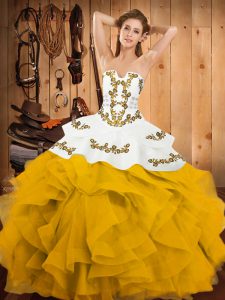 Sleeveless Lace Up Floor Length Embroidery and Ruffles Ball Gown Prom Dress