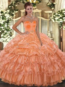 High End Organza Sleeveless Floor Length Vestidos de Quinceanera and Beading and Ruffled Layers