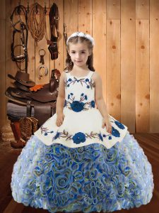 Multi-color Straps Lace Up Embroidery and Ruffles Little Girl Pageant Dress Sleeveless