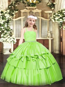 Adorable Straps Sleeveless Organza Little Girl Pageant Gowns Beading and Lace Zipper