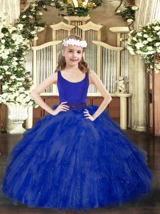 Trendy Royal Blue Scoop Zipper Beading and Ruffles Little Girls Pageant Dress Sleeveless
