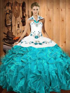 Beautiful Sleeveless Embroidery and Ruffles Lace Up 15 Quinceanera Dress