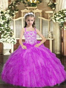 Organza Straps Sleeveless Lace Up Beading and Ruffles Little Girls Pageant Dress Wholesale in Lilac