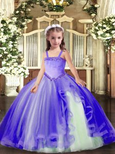 Custom Fit Floor Length Lace Up Little Girls Pageant Dress Wholesale Lavender for Party and Quinceanera with Appliques