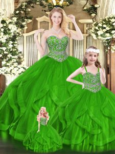 On Sale Ball Gowns Quinceanera Gowns Green Sweetheart Organza Sleeveless Floor Length Zipper