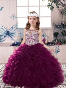 Gorgeous Sleeveless Lace Up Floor Length Beading and Ruffles Little Girls Pageant Dress Wholesale