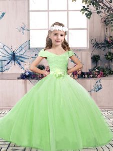 High Quality Off The Shoulder Neckline Lace and Belt Child Pageant Dress Sleeveless Lace Up